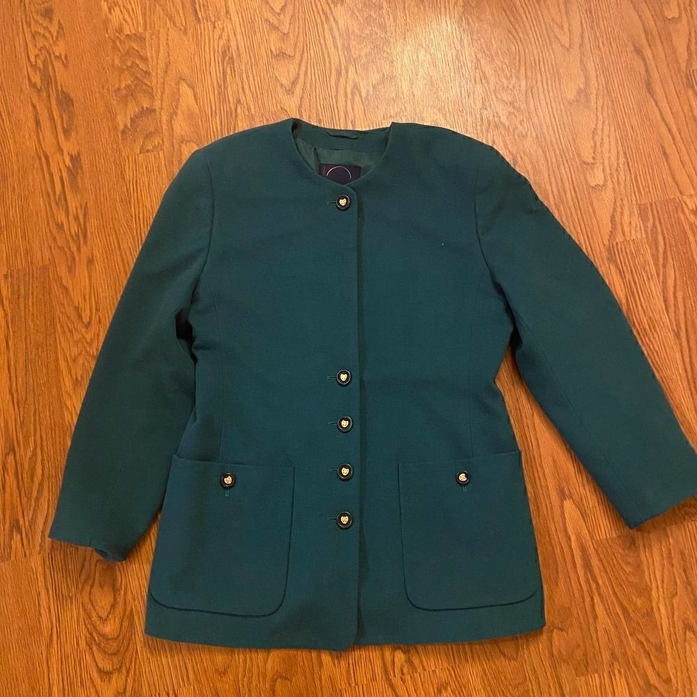 Bogner Vintage Teal Green Wool Blazer Jacket Size 12